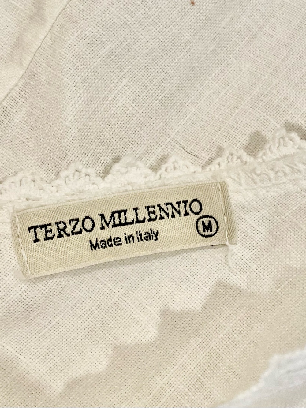 Terzo Millennio Italy White Linen Maxi Dress Lace Waist  Boho Cottagecore Size M - Picture 2 of 5